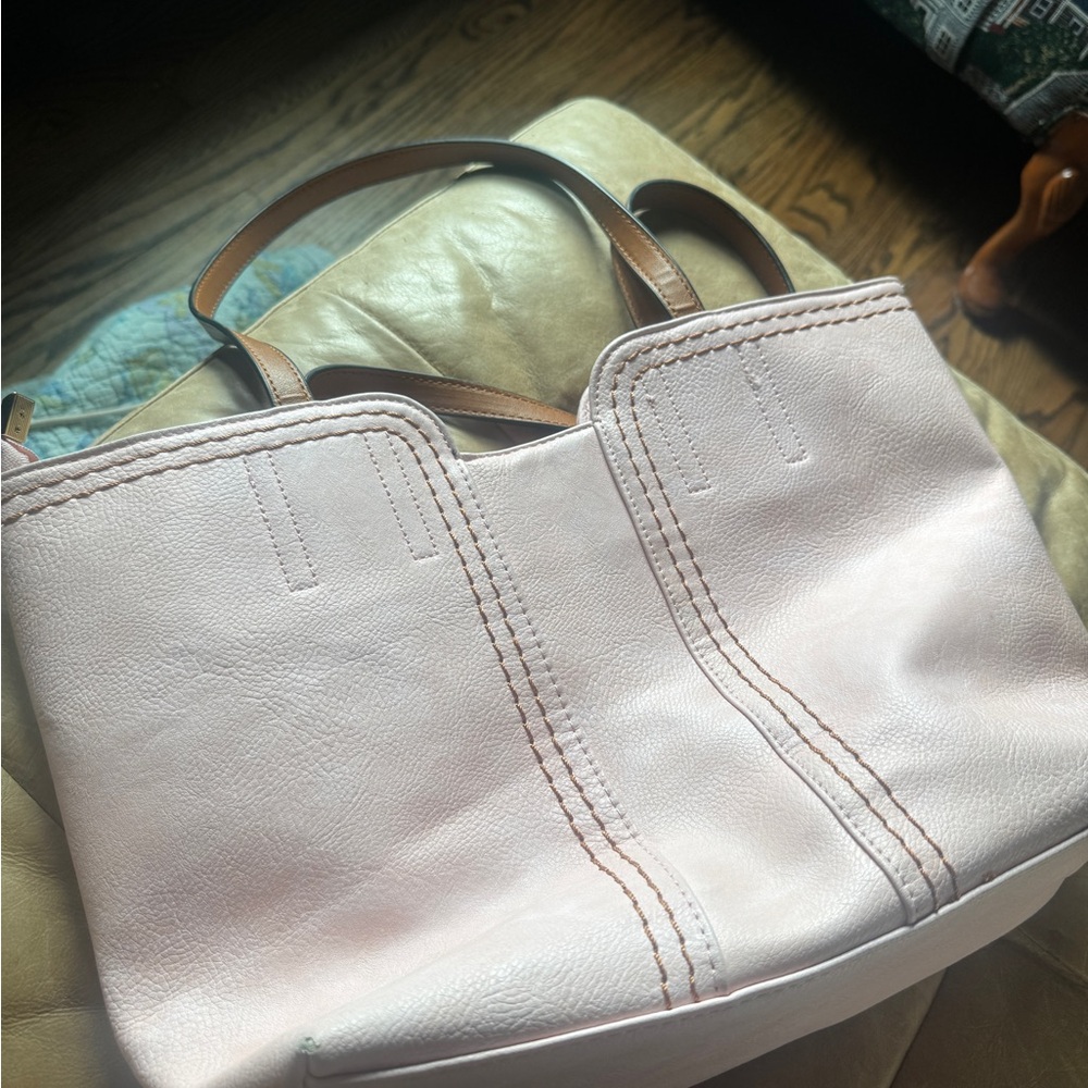 Montana West Women’s Light Pink Tote Bag with Contrast Brown Leather Handles - Picture 10 of 10